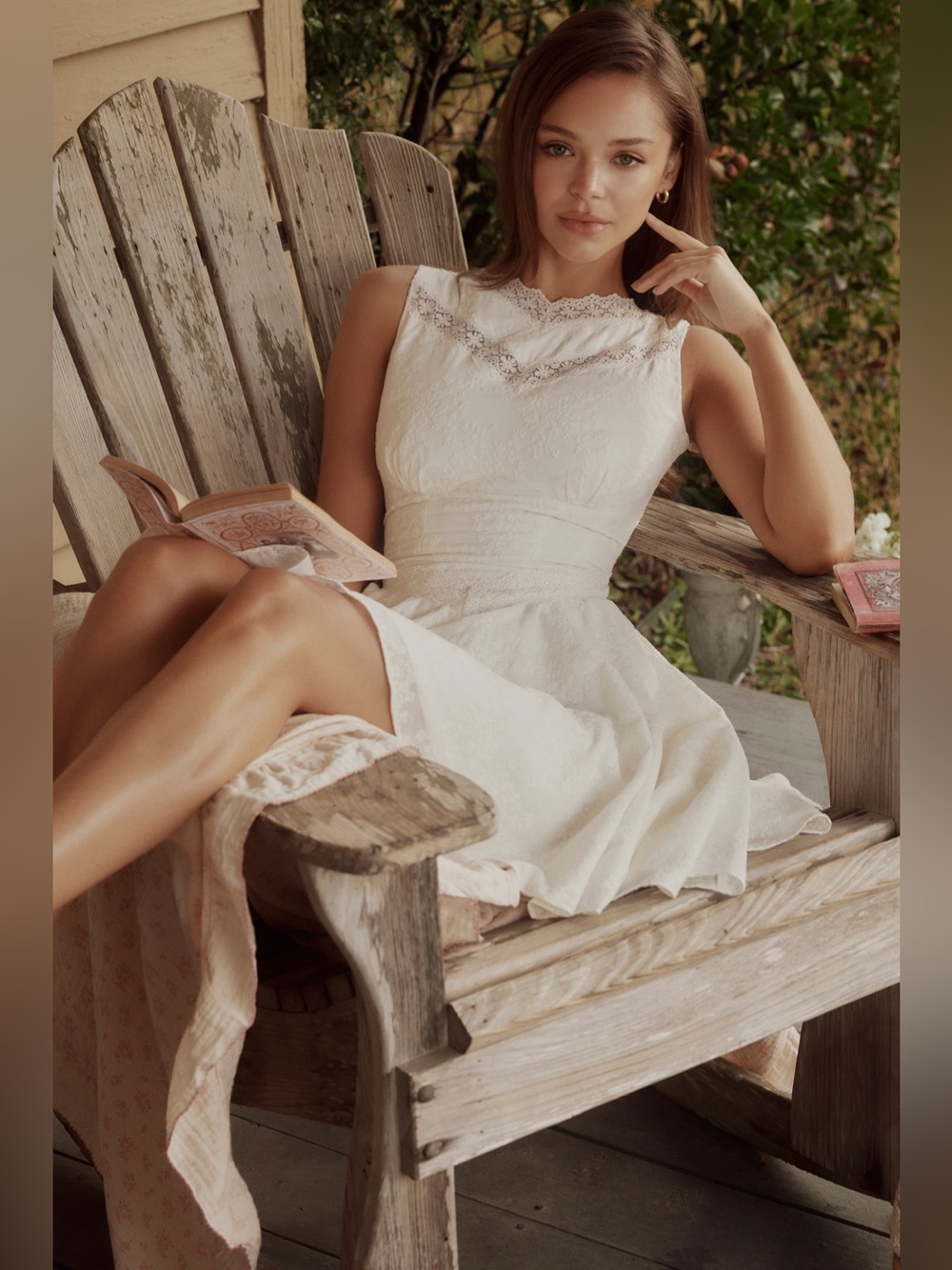 House of CB Scarlett White Embroidered Cotton Lace Trim Mini Dress size XS Long